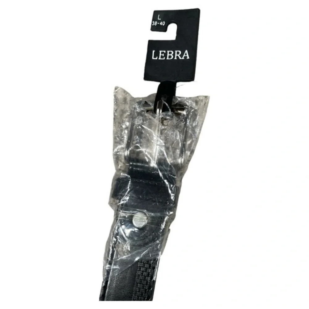 Lebra Men’s Black Leather Belt Nickel Tone Buckle Size Large‎ 38-40 NWT